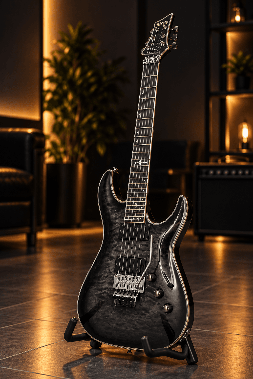 Электрогитара Schecter в студии